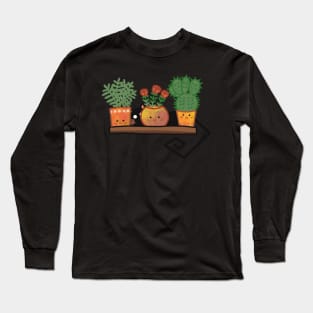 Cute Cat With Plants | Handmade Illustration | Kawaii Design | By Atelier Serakara Long Sleeve T-Shirt